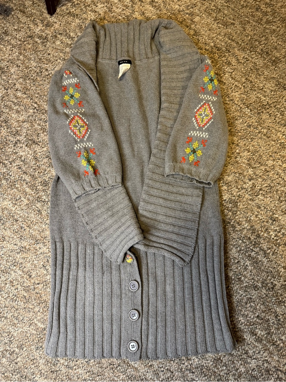 Neva Gray Embroidered Open-Front Knit short sleeve Cardigan